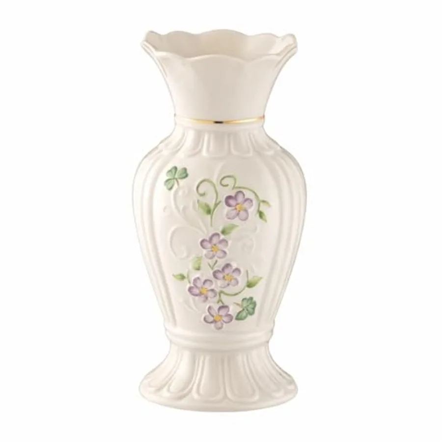 

Classic Irish Flax Vase 7" H x 3.5" W, Handcrafted Fine Parian China Flower Vase, Irish Decor, White