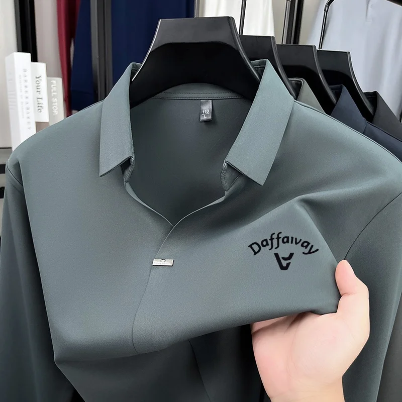 Autumn Men's Fashion Print Lapel No Deduction Polo Shirt Wrinkle Resistant Long Sleeved T-Shirt Versatile Commute Men's Clothing