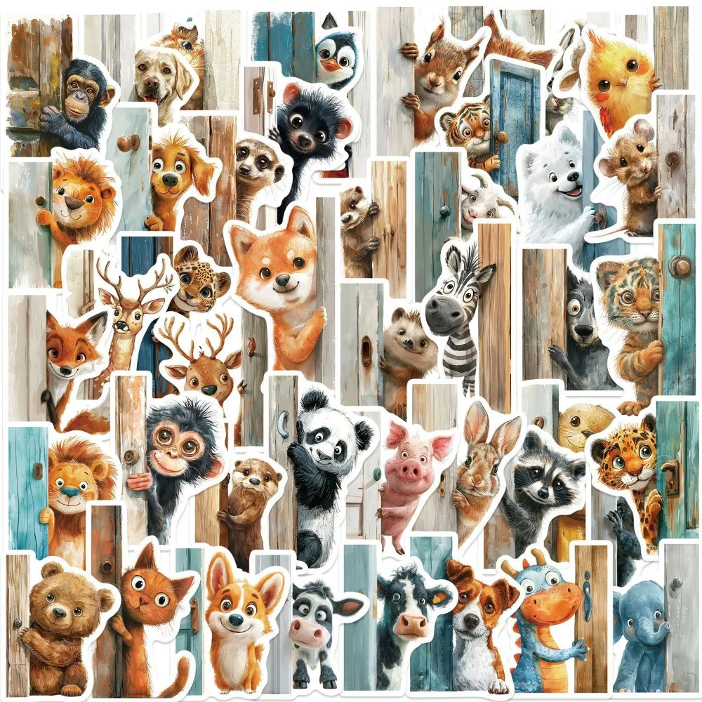 10/50pcs Cartoon Door Peeking At Mix Animal Stickers Decor Notebook Luggage DIY Waterproof Toy Refrigerator Wall Sticker Gifts