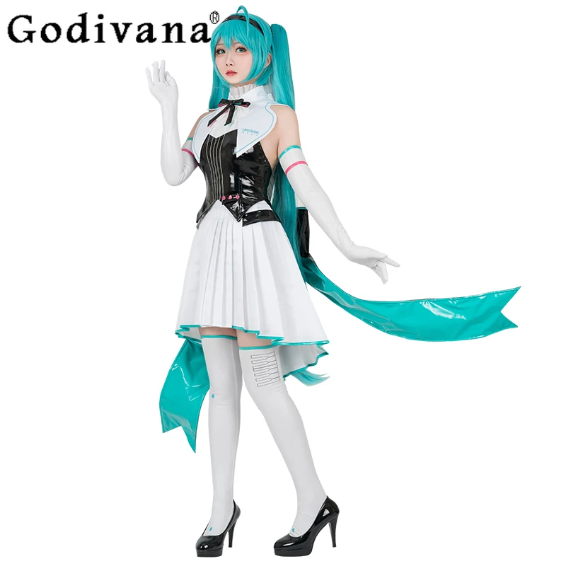 Women Summer Cute Dress for Halloween Cosplay Carnival Uniforms Top and Skirt Suit Female Preppy Style White Black Dress Set