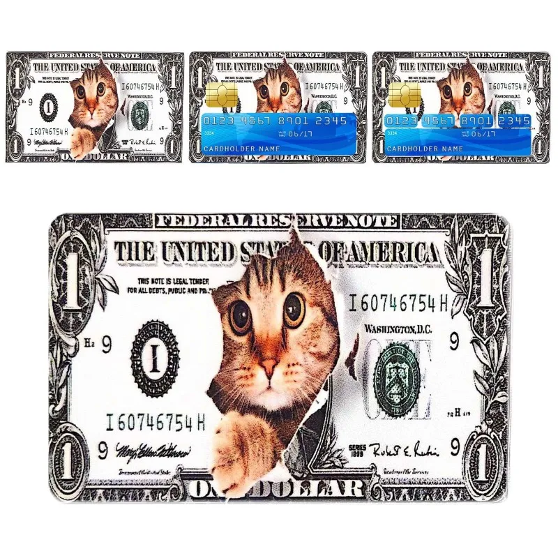 888888 Money Hustle Debit Cat Card Sticker Skin Cartoon Waterproof Credit Bank Card Sticker Film Tape Skin for Small Chip Gift