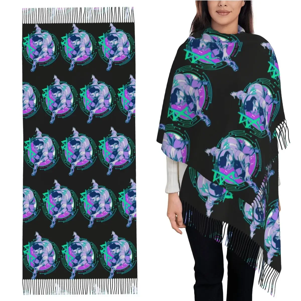 David Cyberpunk Edgerunners C Bufanda Bufandas con borlas para mujer Chales y chales suaves y cálidos Chal grande para otoño e invierno