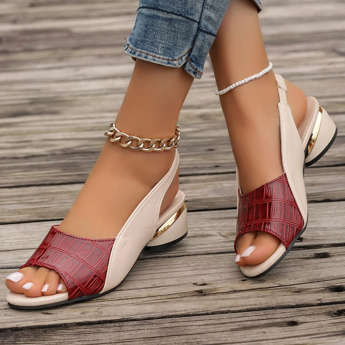 Summer New Fashion Sandals Women Colored Fish Mouth Thick Heels Large Size Back Hollow One Line Women Shoes Sandalias De Mujer