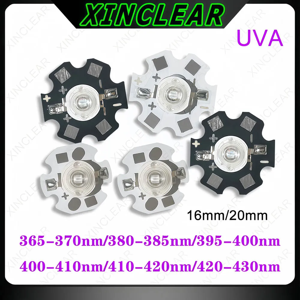 3W UVA LED Chips UVA 370nm 380nm 390nm 400nm 410nm 420nm 430nm Lamp Beads With 16mm 20mm PCB Board For Cured Mosquito Trap Lamp
