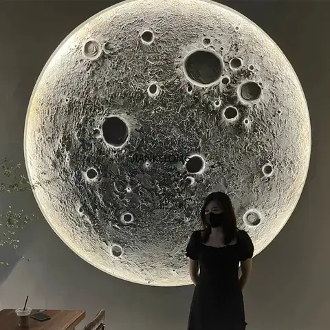 3D-reliefmåne vägglampa bar camping bakgrundsvägg rund måndekoration stor väggmålning väggdekor vägglampor utomhus 10 best sales månvägglampa - №8