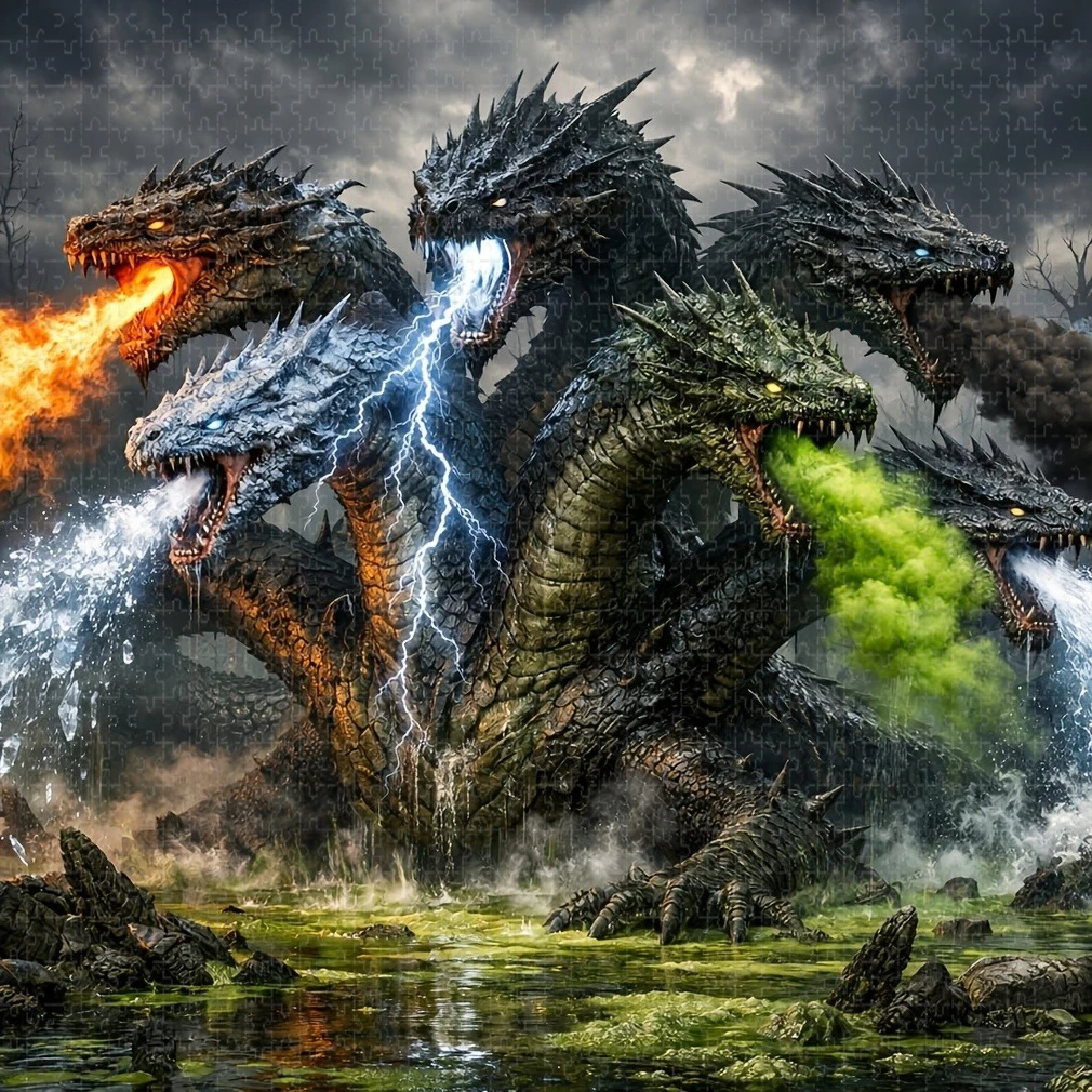 Jigsaw Puzzle 500/1000 Pieces 9-Headed Dragon Pattern Paper Puzzles Adult Present Portable Box for Family Games Educational Toys