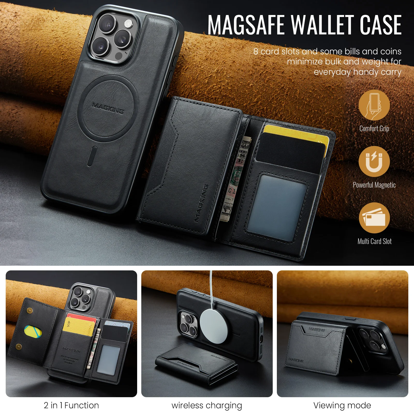 Detachable 2-in-1 Magnetic Wallet Case with Multi Cards Pocket For iPhone 16 17 Pro Max 17Air 15 14 Plus 13 12 For Magsafe Cover
