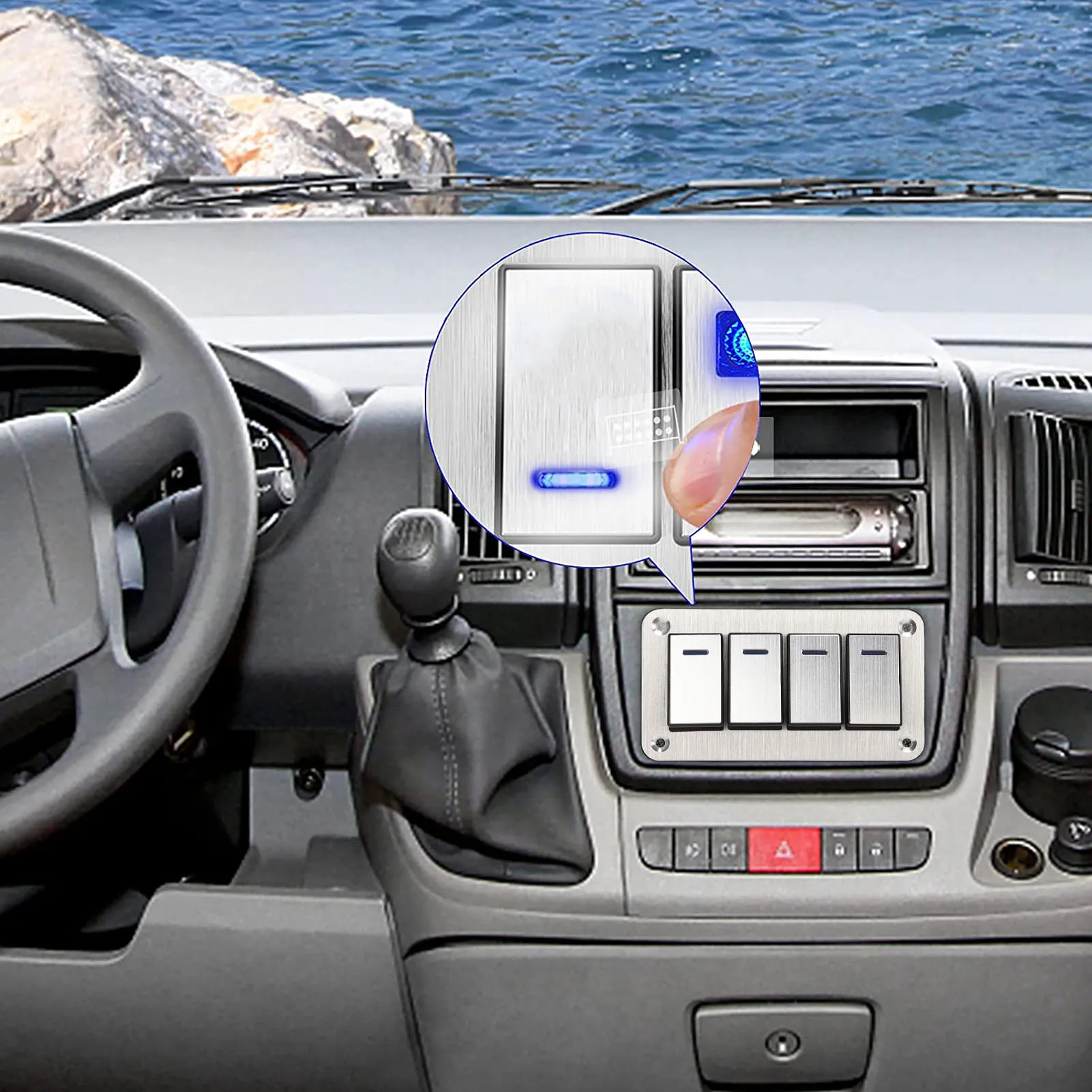 

Aluminum Alloy Panel 4 Gang Switches Central Control Panel for Car Yacht Aluminum Alloy Panel
