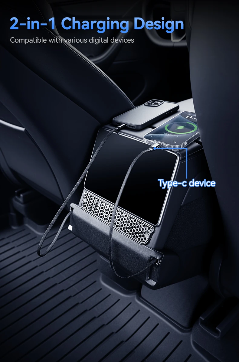 YZ Für Tesla Model YL 6 Sitze 2. Sitz Hintere Lüftungsabdeckung Staubschutz 2 Typ-C 60W Ladehub Dockingstation Zubehör – Detail 7