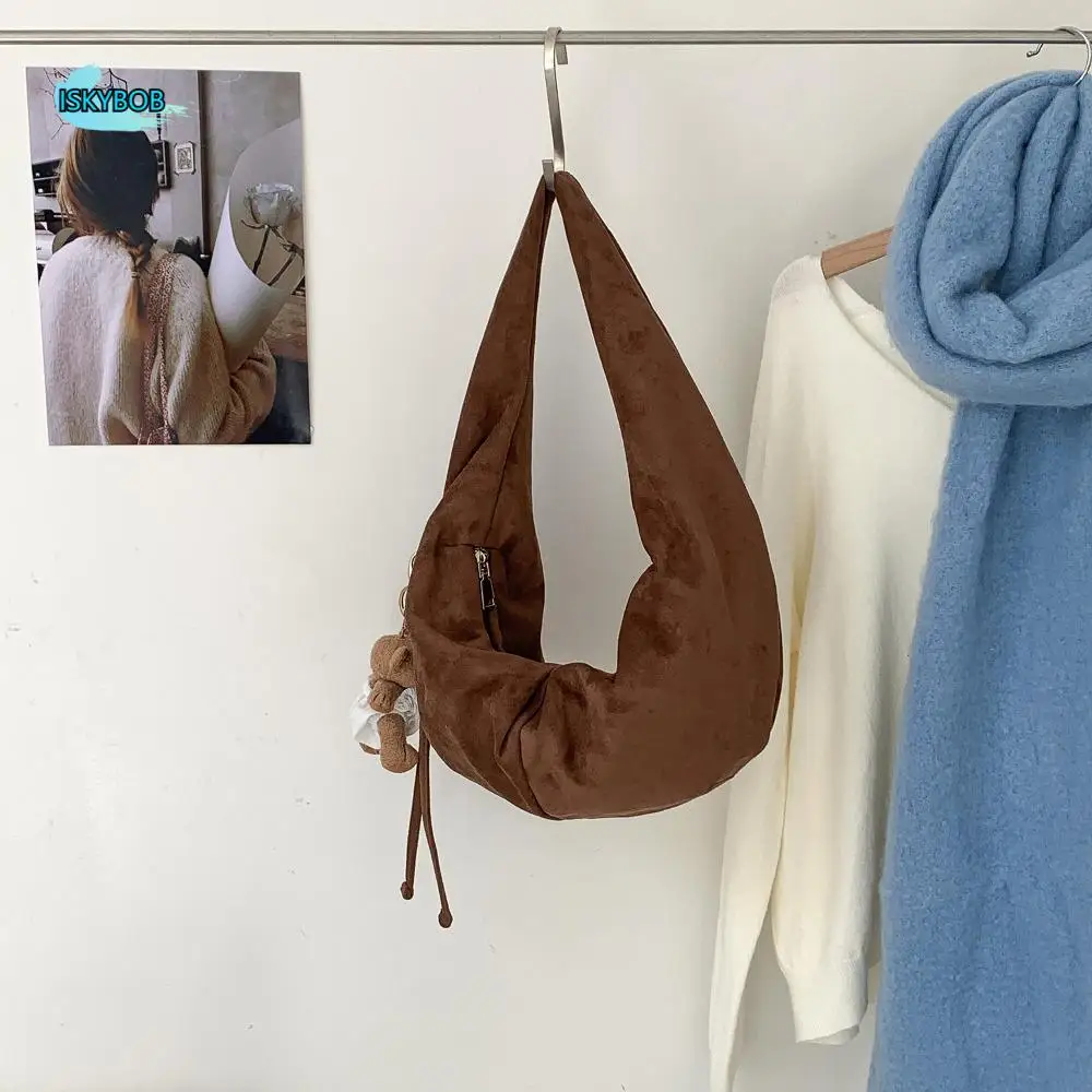 

Trendy Handbag Suede Shoulder Bag Solid Color Fashion Ladies Crescent Bag Korean Style Large Capacity Tote Bag Girls