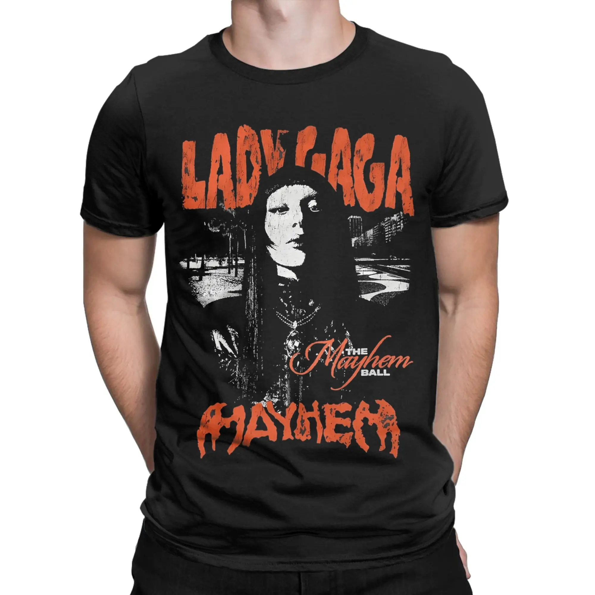 Lady Gaga The Mayhem Ball Tour T-Shirt for Men Vintage Cotton Tee Shirt Crew Neck Short Sleeve T Shirts Plus Size Clothing