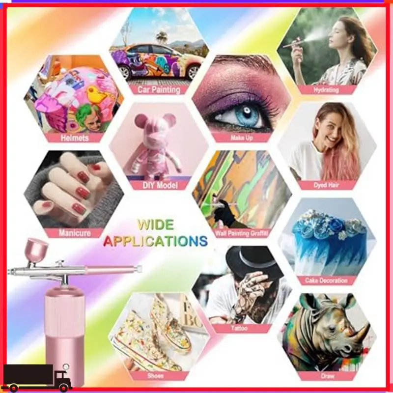 

Premium Airbrush Set - Handheld Airbrush Compressor Rechargeable Cordless Automatic Pink Metal For Nail Art, Cosmetics, Cake Dec