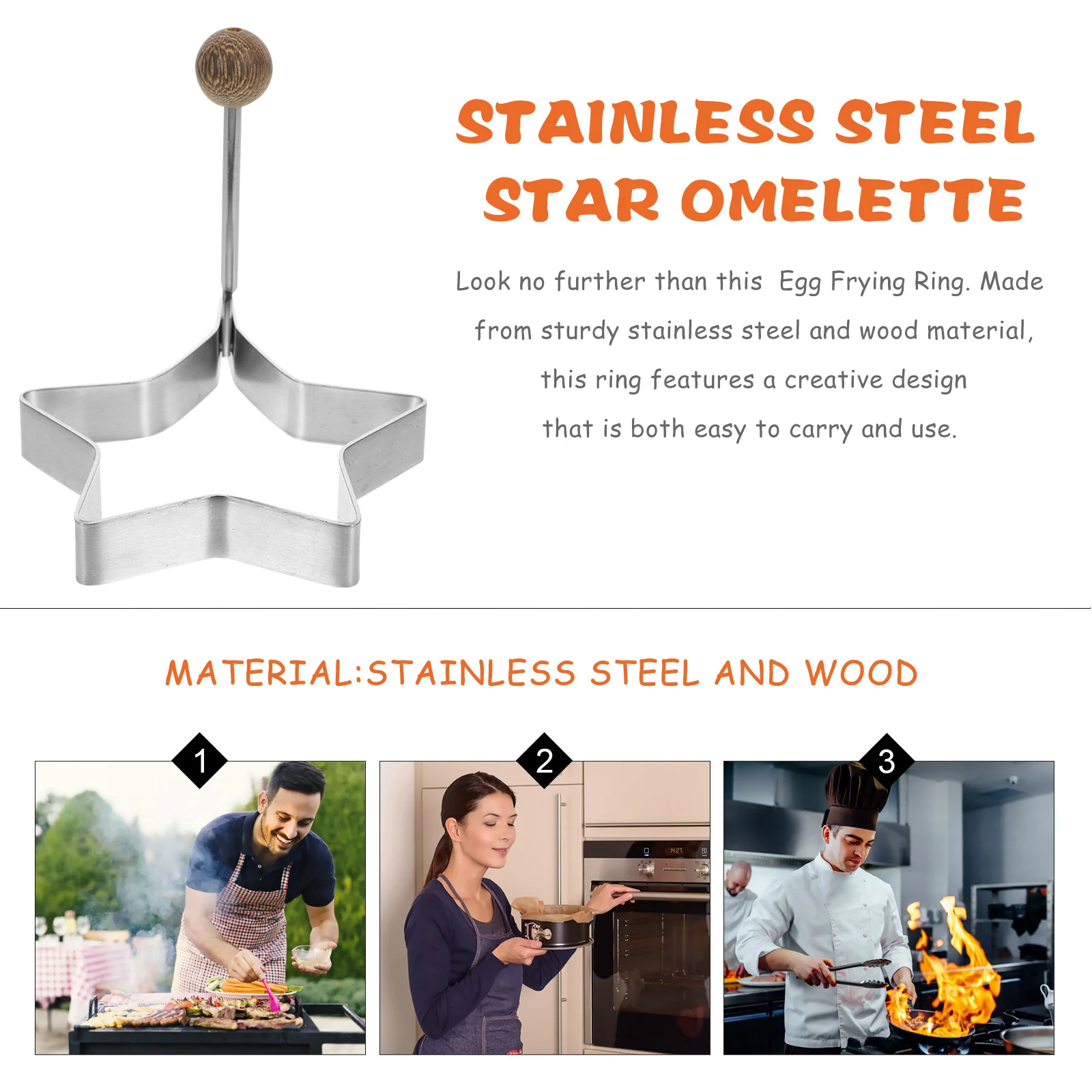 

Reusable Egg Frying Ring Star Shape Stainless Steel Nonstick Mold for Perfectly Shaped Breakfast Foods Omelette Kitchen