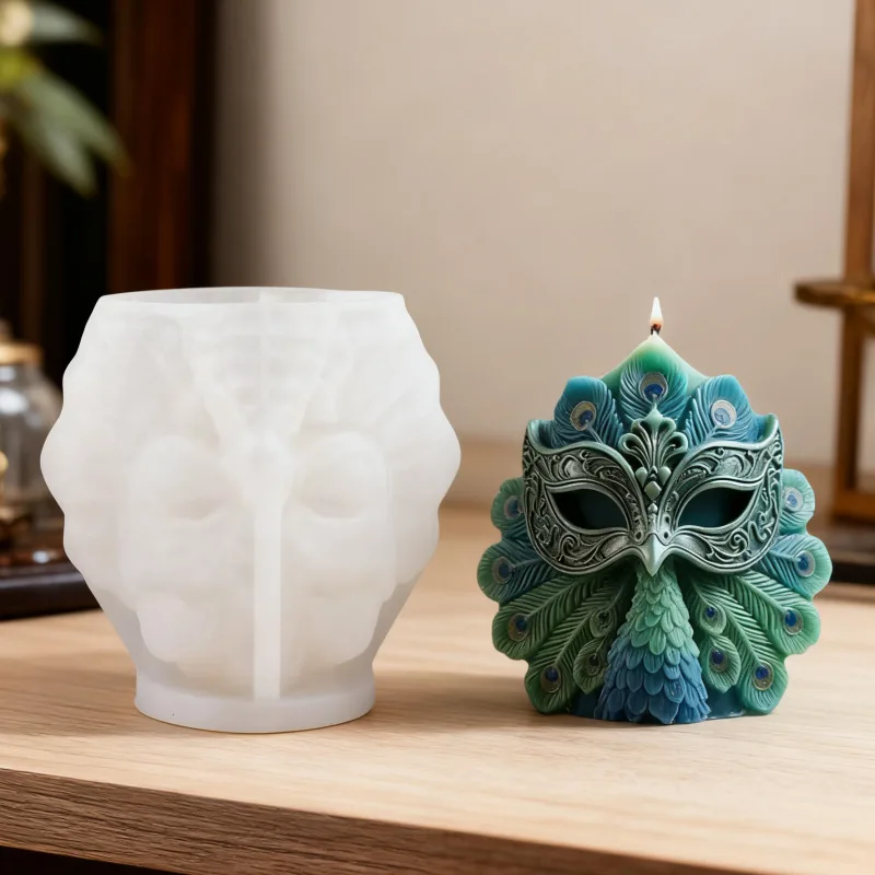 Peacock Feather Mask Scented Candle Silicone Mold Diy Peacock Personality Creative Plaster Decoration Diffuser Stone Resin Mold