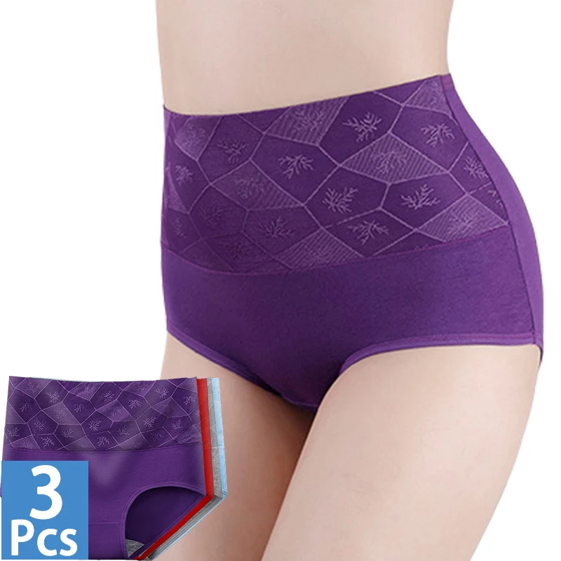 3 Pcs Women Underwear Cotton Panties Plus Size High Waist Graphene Abdominal Briefs Female Postpartum Recovery Panties For Women