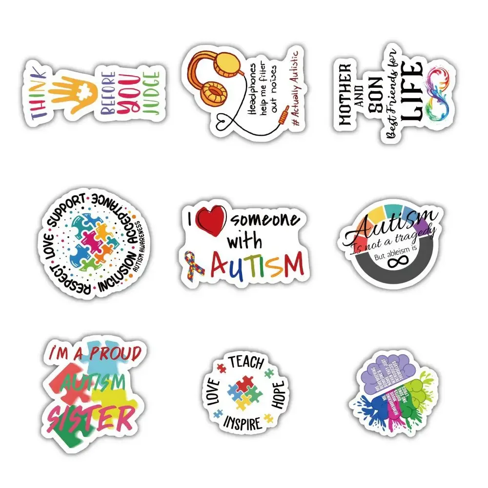 10/60pcs Colorful Cartoon Autism Awareness Stickers for Luggage Laptop Phone Bicycle Water Bottle Waterproof Graffiti Decals