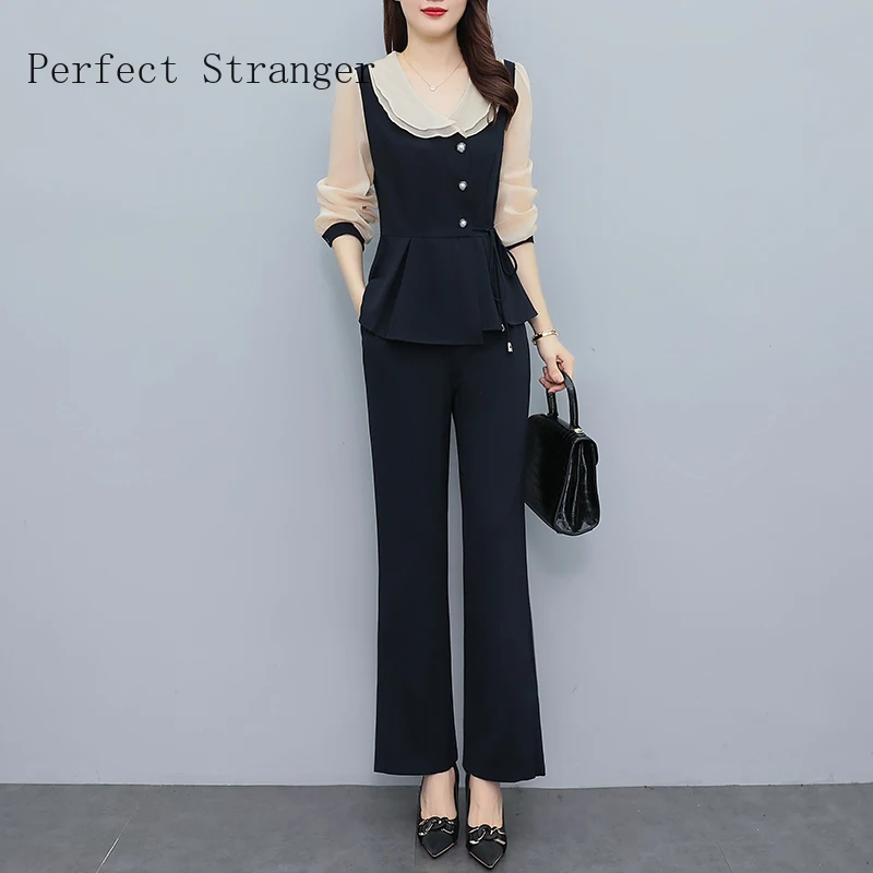 2025 New Office Lady Patchwork Jumpsuit Women Spring Autumn High Waist Striped Jumpsuits Combinaison Femme Elegant Overalls