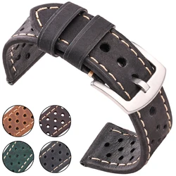 Genuine Cow Leather Watch Strap Bracelet Women Men Breathable Watchband 4 Colors 20mm 22mm 24mm Belt With Steel Pin Buckle