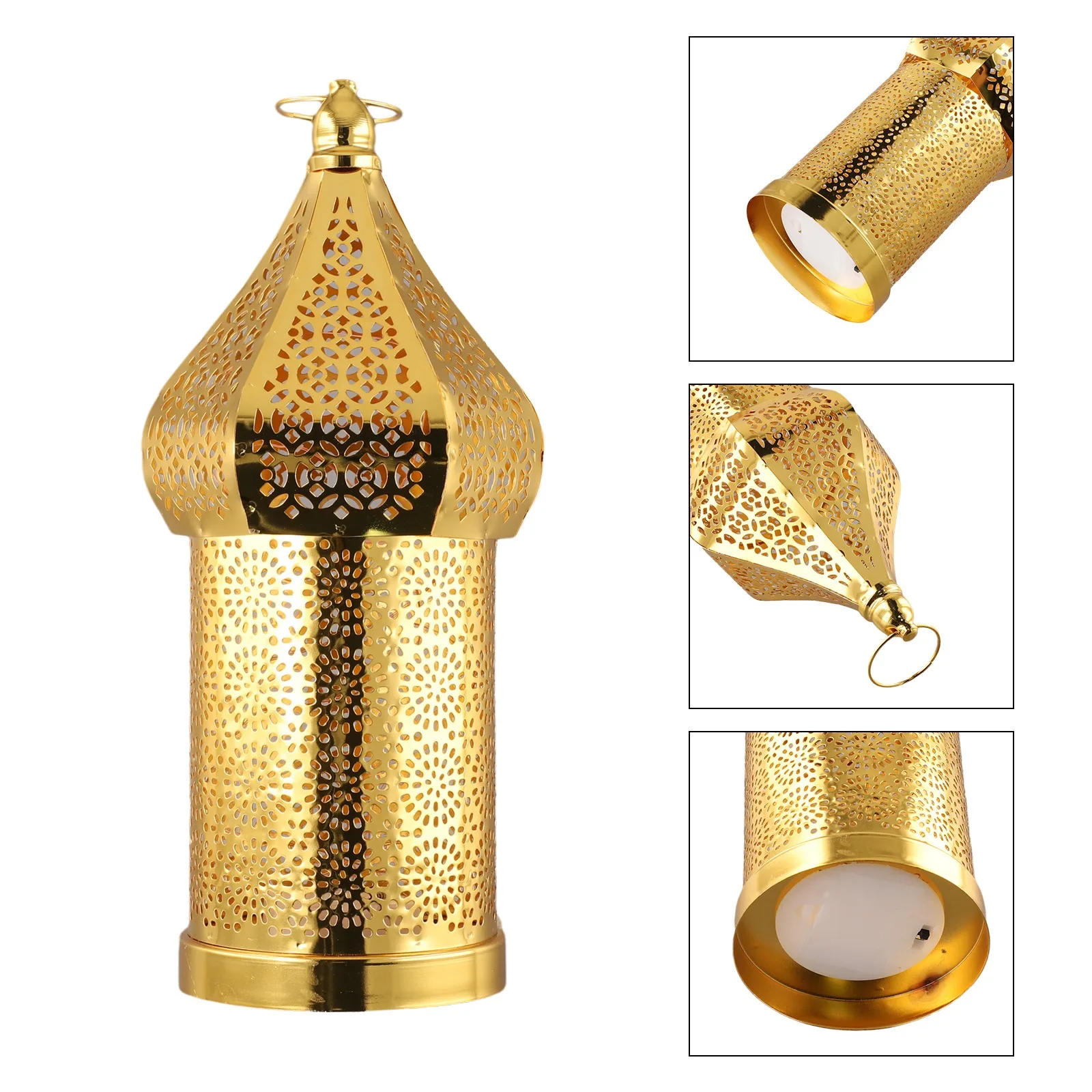 1PC Moroccan Golden Hollow Iron Lantern Ramadan Home Decoration Light Ornaments Gold Lanterns Moroccan Home Crafts Decoration