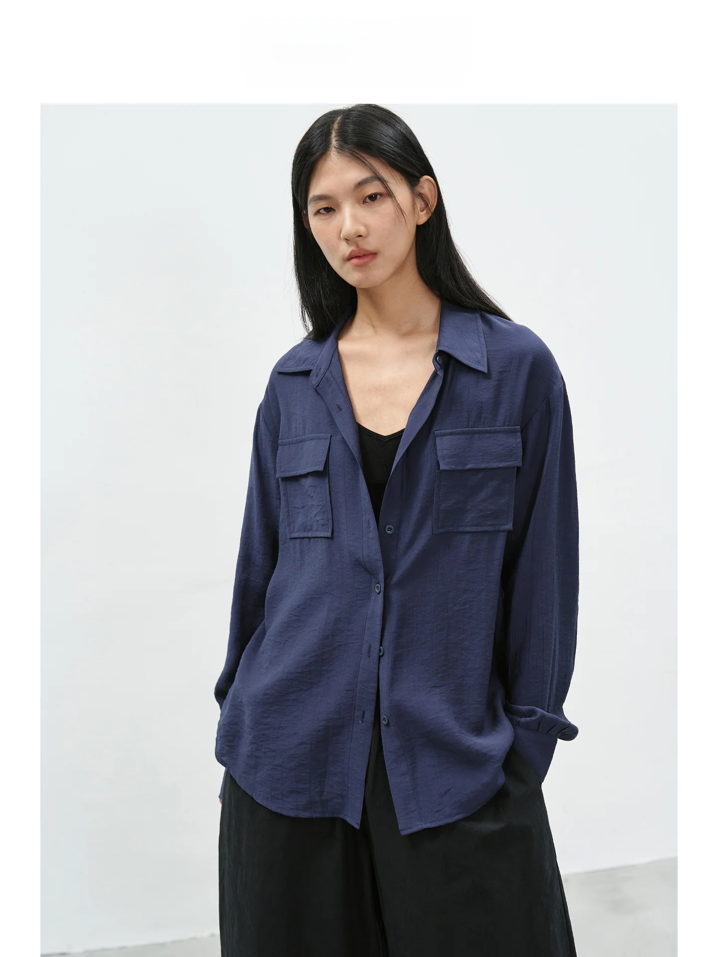 

Рубашка EIGHTHMONTH свободного кроя для женщин, с большими карманами, длинными рукавами, драпировкой, повседневная, модная, синего цвета, с эффектом похудения