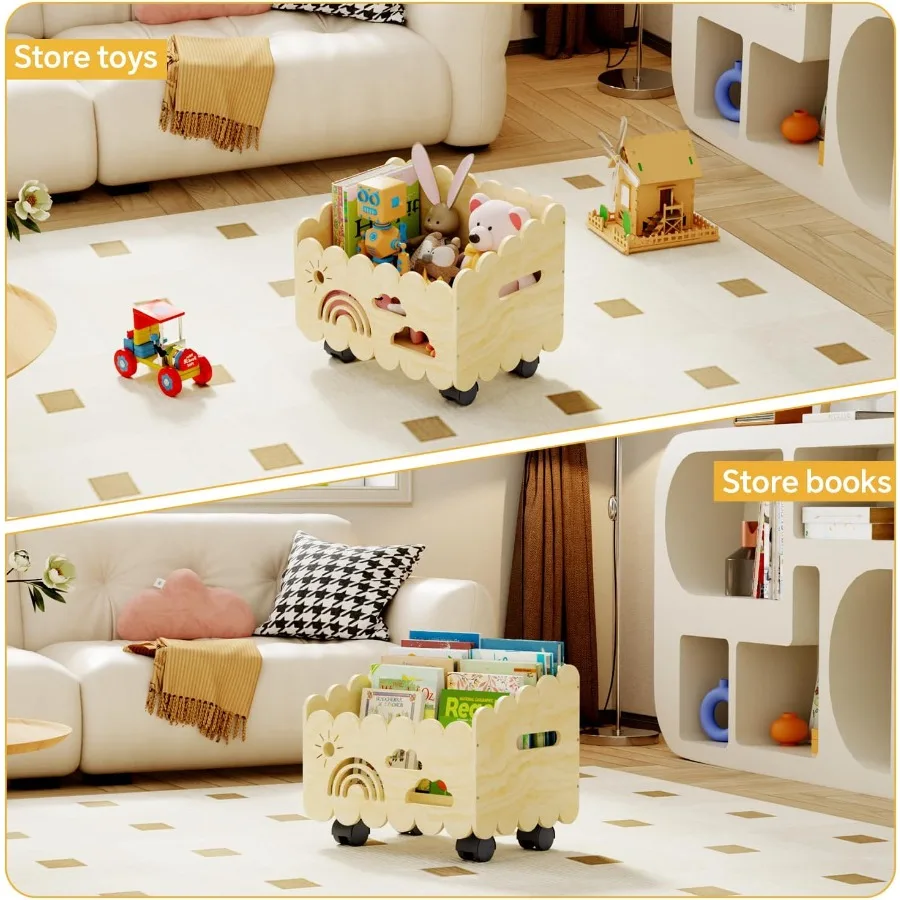Estante de madeira Montessori com 2 divisórias ajustáveis e 4 rodas para uso em quartos, berçário e configurações de sala de aula Ide