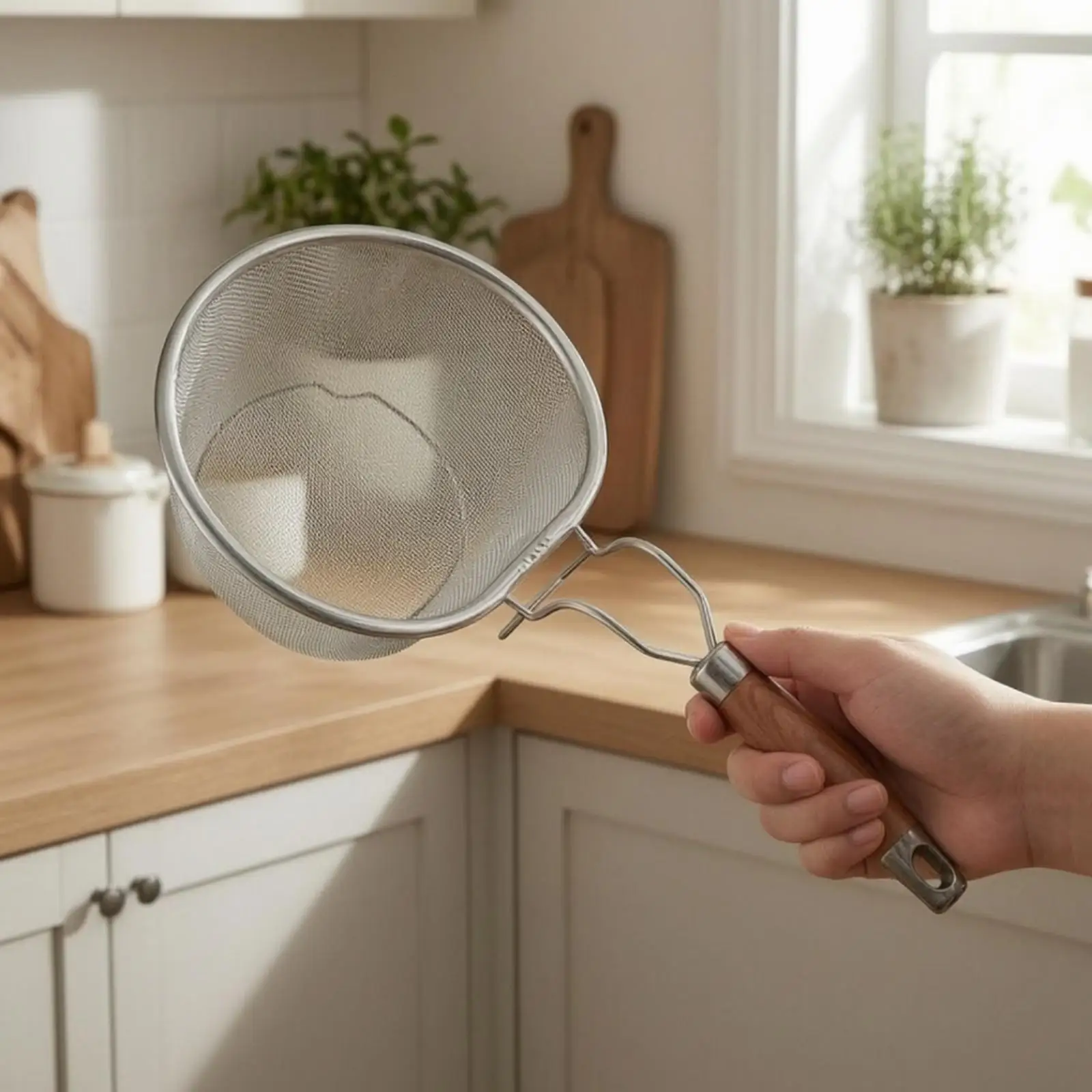 Kitchen Strainer Spoon Stainless Steel Skimmer with Hanging Loop for Blanching Veggies and Collecting Hotpot