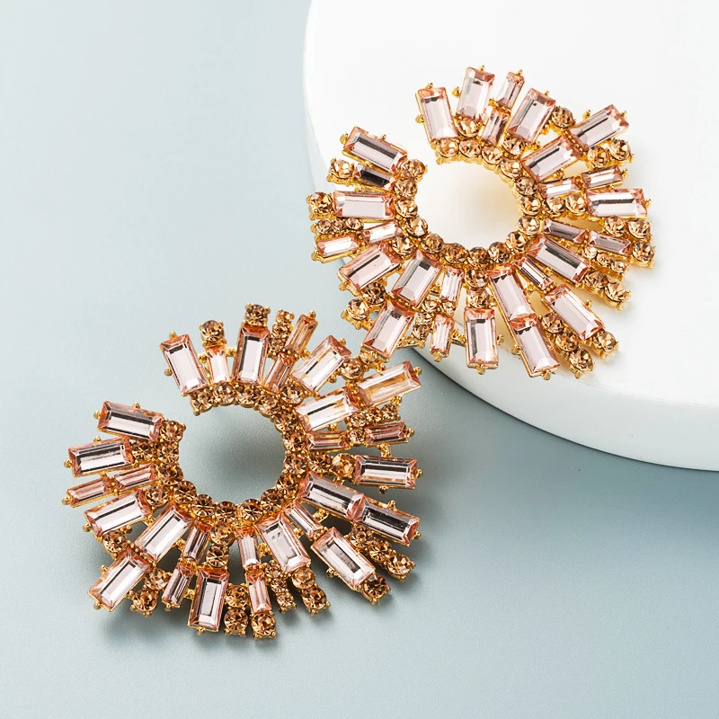 European and American Alloy Inlaid Colored Rhinestones, Sunflower Earrings, Women's Super Sparkling Trendsetter Dinner Earrings