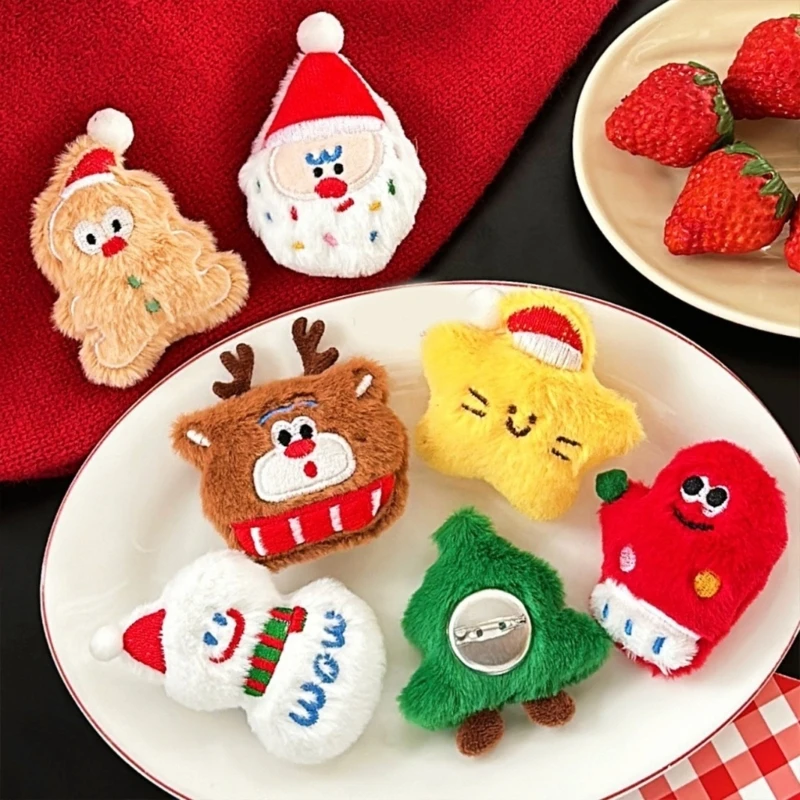 Broche en peluche thème noël, jolie broche en peluche douce rembourrée pour tenues vacances, décorations