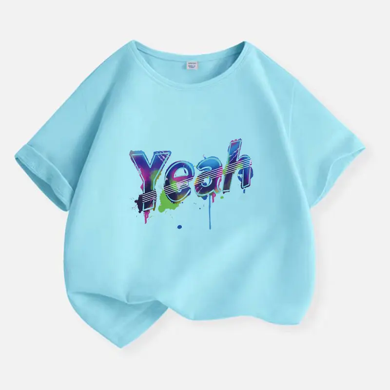 Korean Yeah Letter Children Clothing Boys T-shirt Summer Teen Top Cotton Kids Short Sleeves Baby Kids T Shirt 2-12 Years