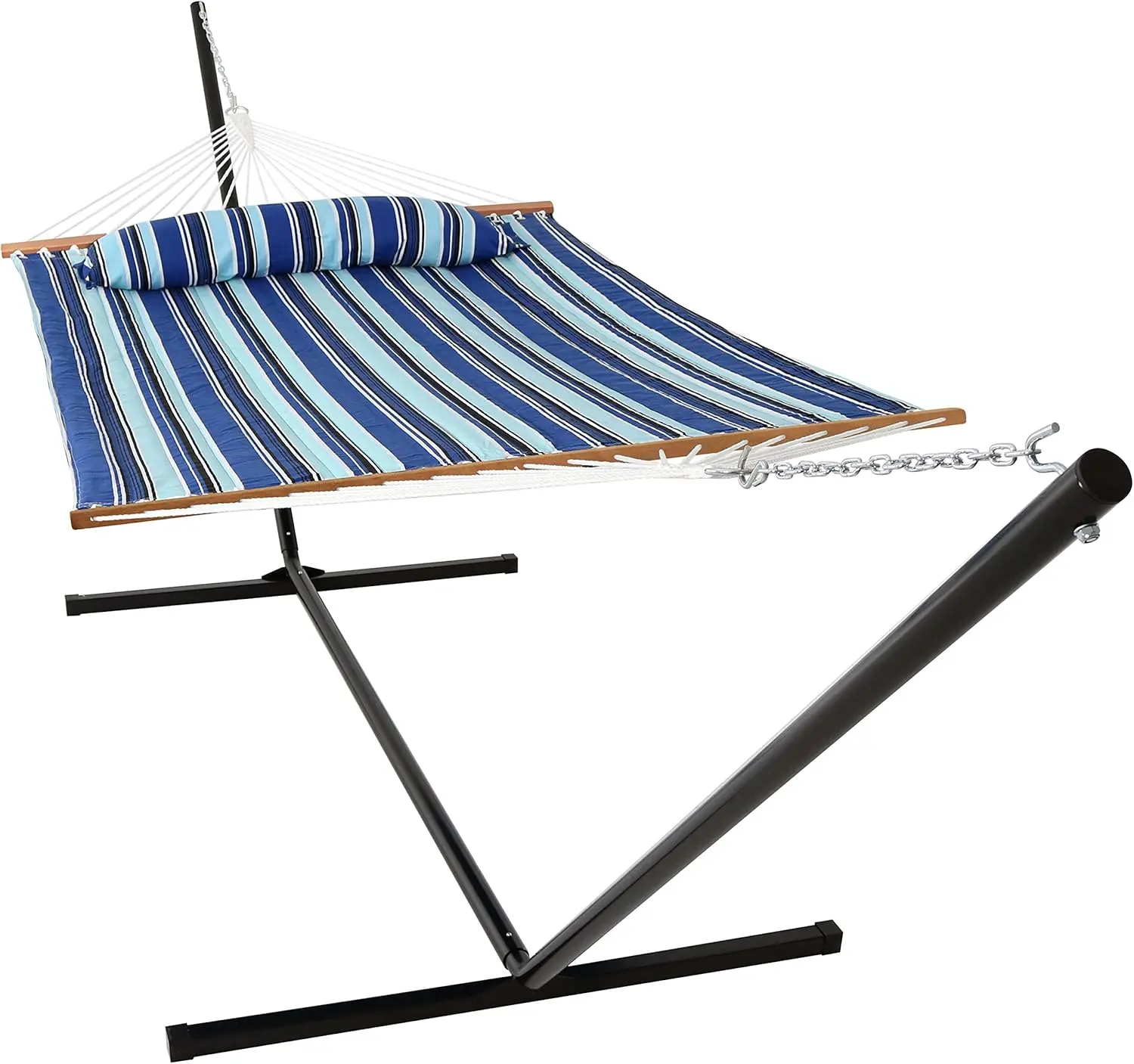 Hammock duplo acolchoado com suporte de aço, suporte preto, 15 pés, capacidade de peso de 400 libras, caterina Beach