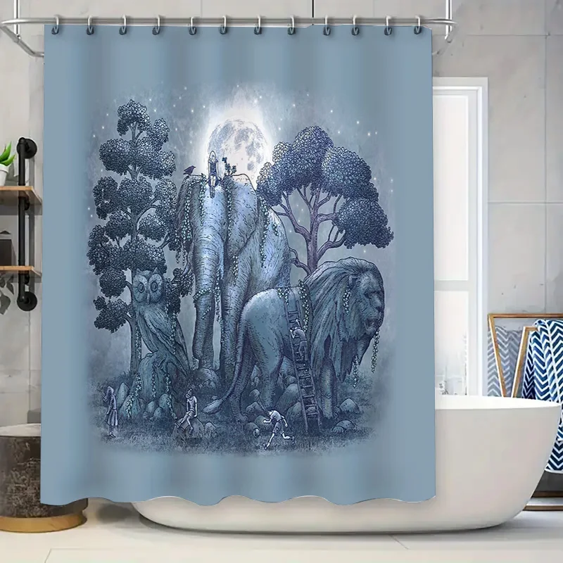 

Фэнтезийный лесной слон, занавеска для душа, винтажный фон с природой, деревенский домашний декор, настенный гобелен, художественный мистический дикийlif