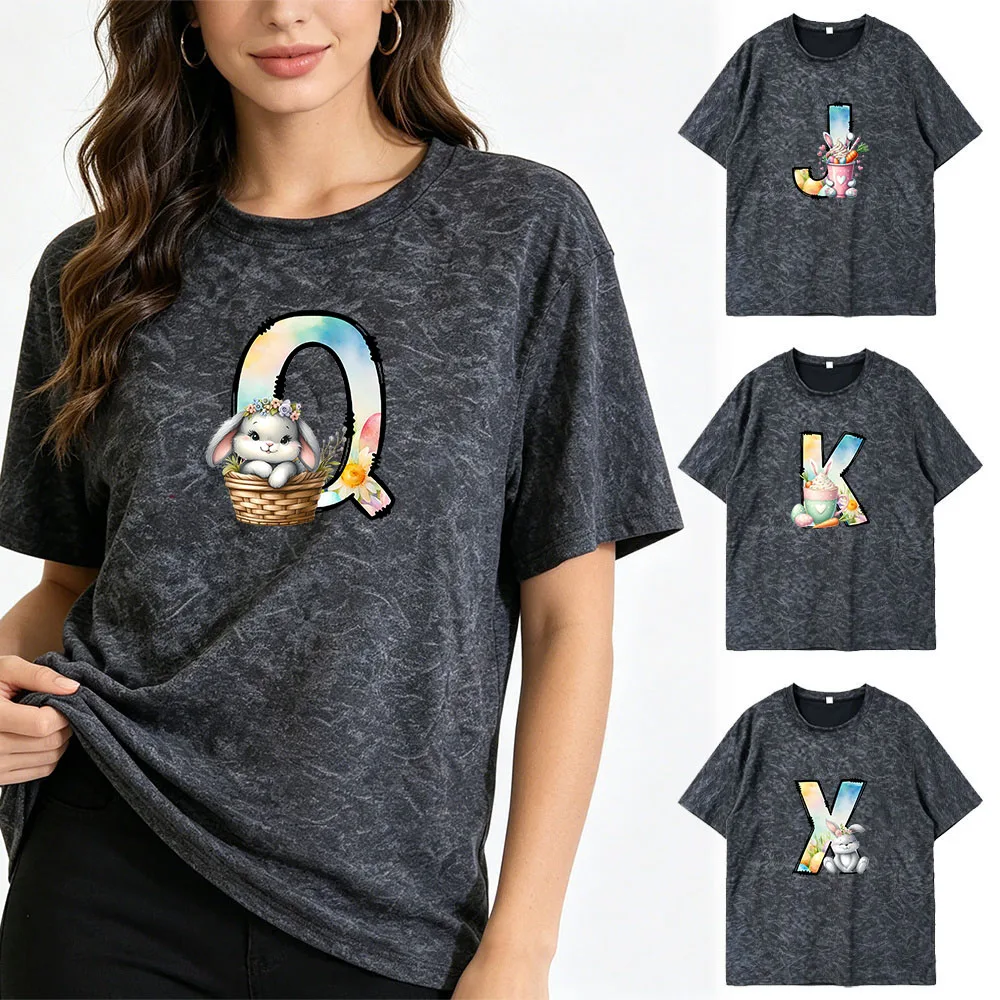 Women New Summer Round Neck Short Sleeve T‑Shirt Initials pattern Casual Comfortable Loose Streetwear Couple Matching Tees Tops