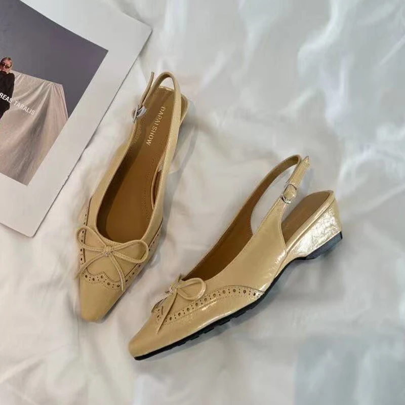 Sandálias Femininas Anabela com Laço, Sapatos de Salto Alto Bico Fino, Chinelos Elegantes para o Verão 2026, Scarpins da Moda, Sapatos Sociais Feminin