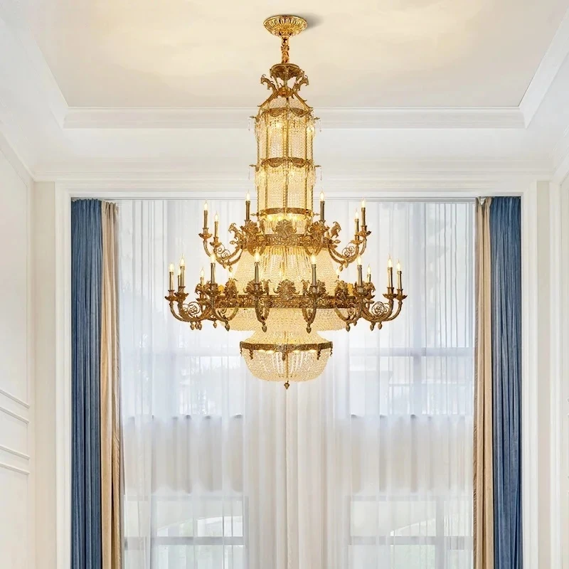 French Luxury Crystal Wedding Decor Brass Chandelier Hotel Lobby Banquet Hall Elegant Large Pendant Light