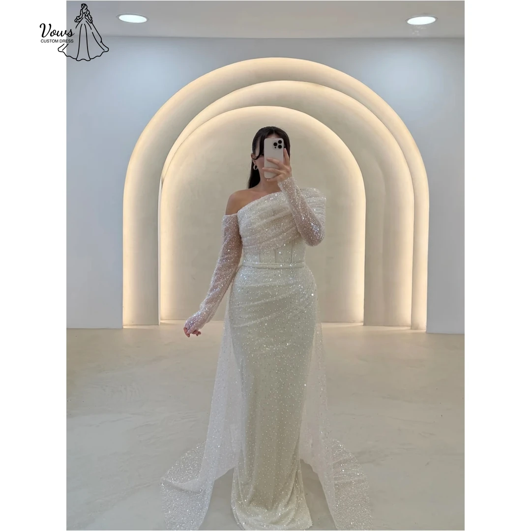 Vows الترتر امرأة فستان أنيق فاخر ذيل السمكة تنورة المرأة مساء فستان الزفاف ضيف مخصص Ballgown فستان حفلات حفل #1