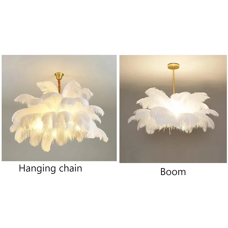 Nordic Ostrich Feather Lamp Led Pendant Lights Living Room Home Decor Bedroom Indoor Lighting Chandelier Hanging Light Fixture