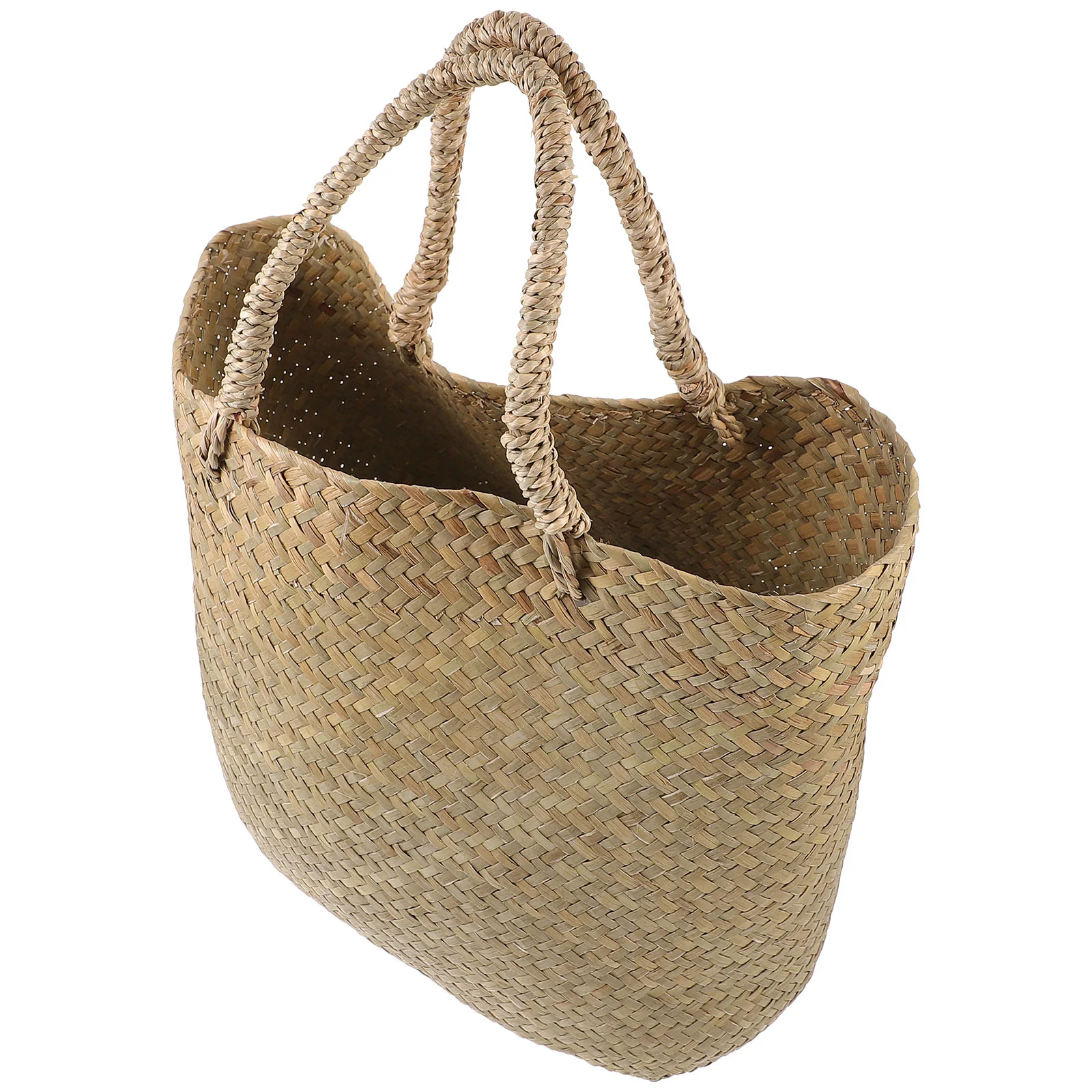 Plant Straw Flower Basket Hand-held Garden Container Woven Casual Khaki Storage