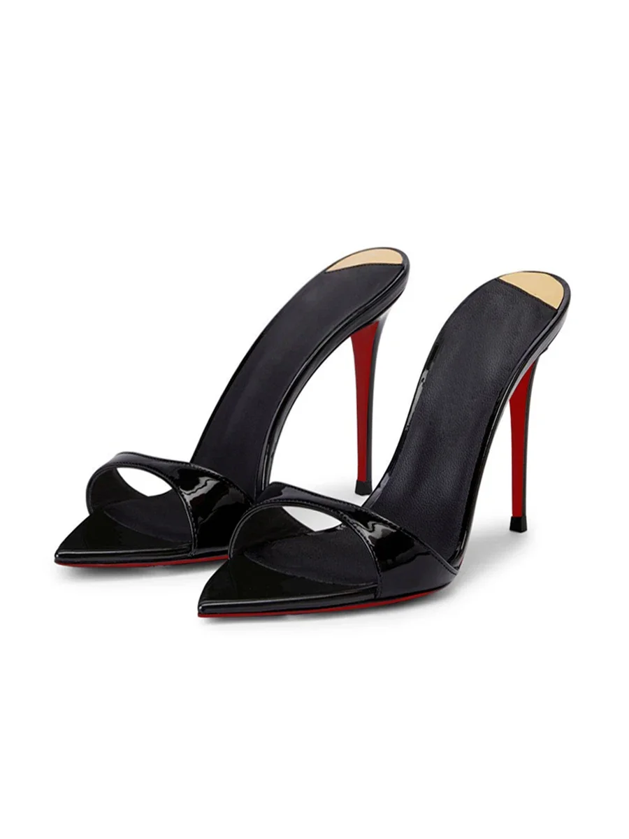 

New pointed black red soled high-heeled shoes for women, high-heeled sandals with a niche temperament, worn as half slippers