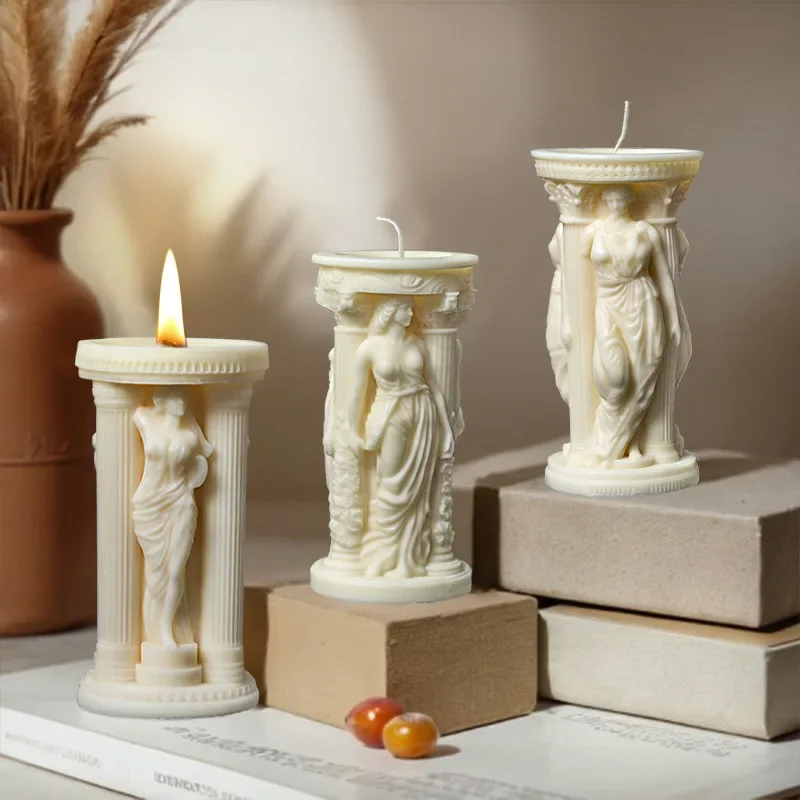 Athena Goddess Aroma Candle Silicone Mold DIY European Ornament Wax Tool Blind Lady Justice Statue Making Mould