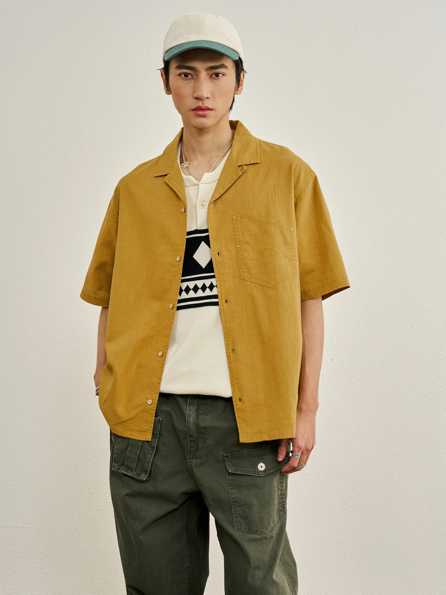 CENLES SS26 NCOLOR Series Hemp Cuban Collar Shirt Simple Pure Color Short Sleeve Breathable Casual Style Men's Summer Shirt