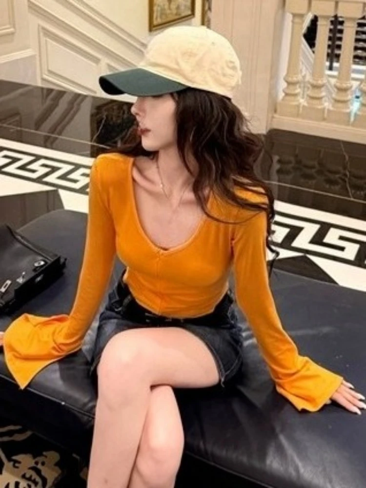 Y2k Aesthetic Sexy Zipper Jumpsuits Autumn Harajuku Grunge Women Flare Sleeve T-shirt Streetwear Slim Fit Vintage Solid Tees