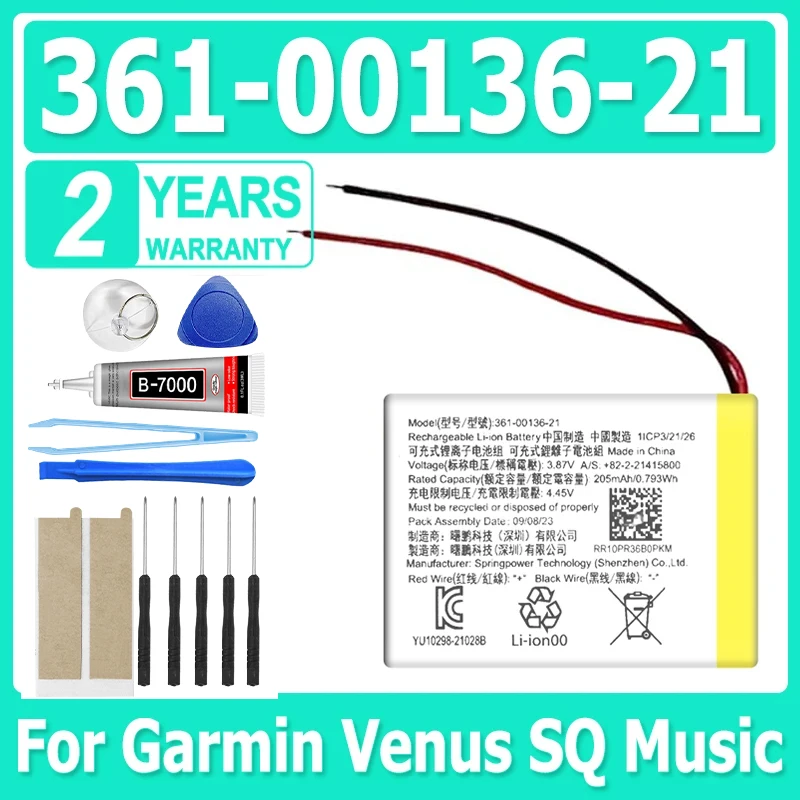 High Quality MCOWBG2 195mAh 361-00136-21 361-00136-10 For Garmin Venus SQ Music Smart Watch Battery + Free Tools
