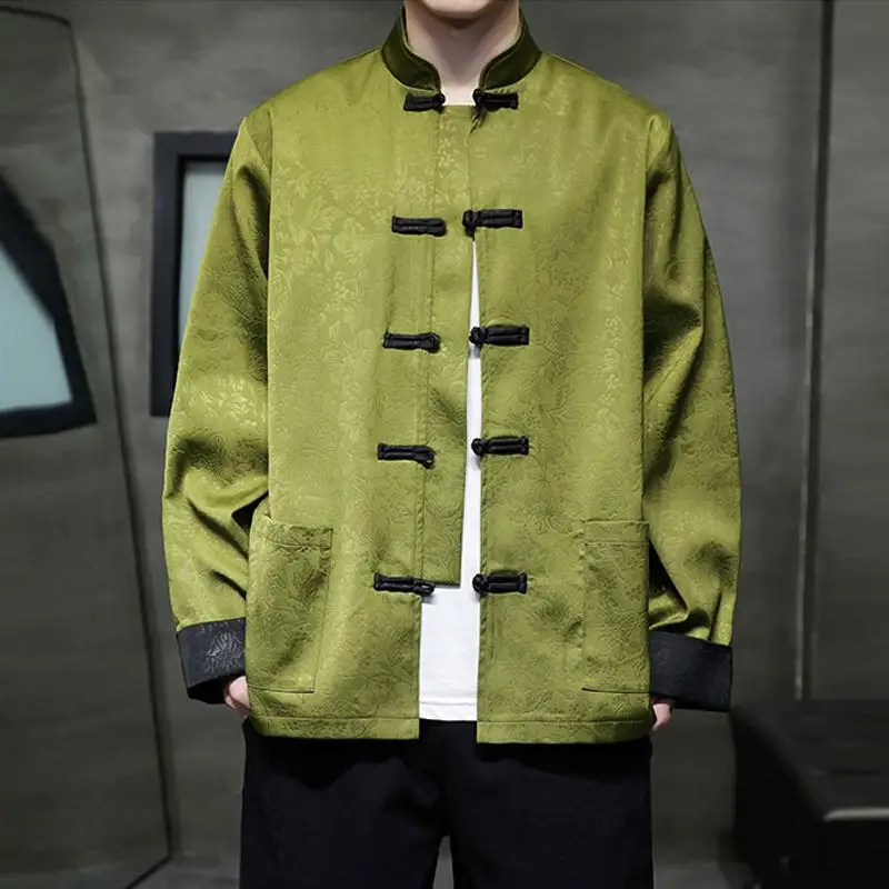 

New Chinese Sle Men's Casual Jaet with Embroidery And Button Spring Autumn Wear Resistant Wrinkle Free Loose Fit Youthful