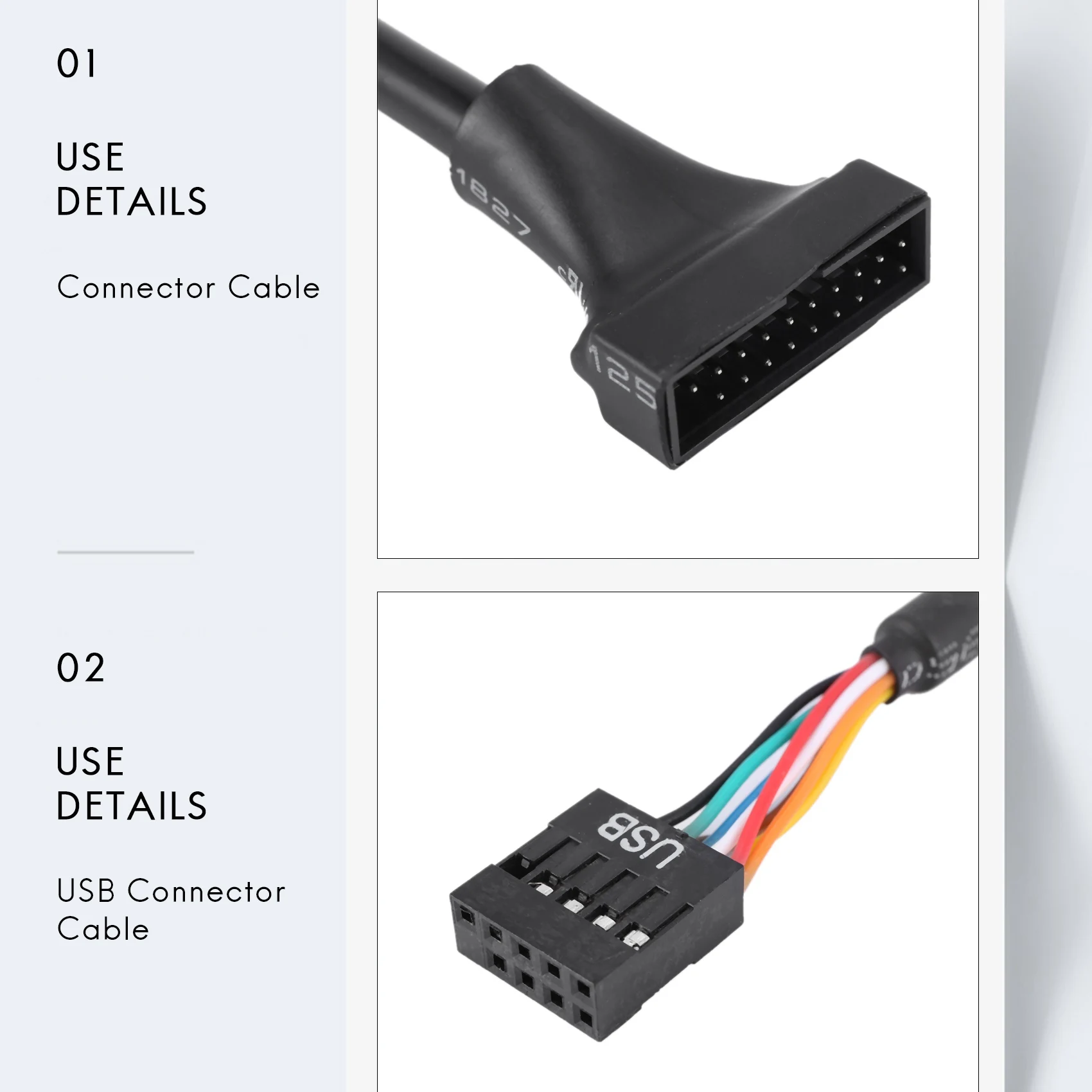 USB 9 دبوس أنثى إلى USB موصل محول كابل ذكر ، أسود