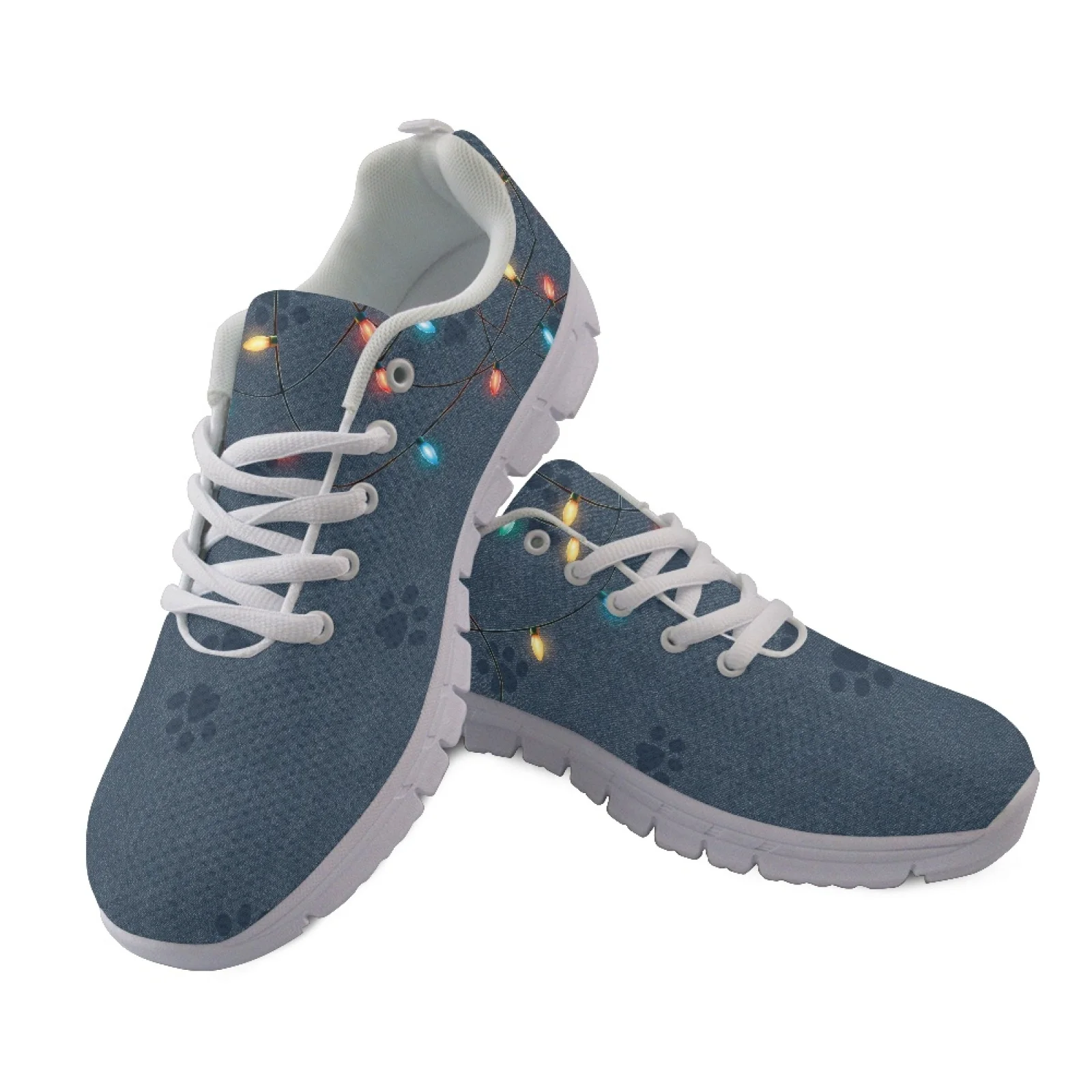 Coloranimal Red White Snowflake Walking Shoes Mesh & EVA Sole, Lace up Sports Trainers for Women Gym and Daily Work
