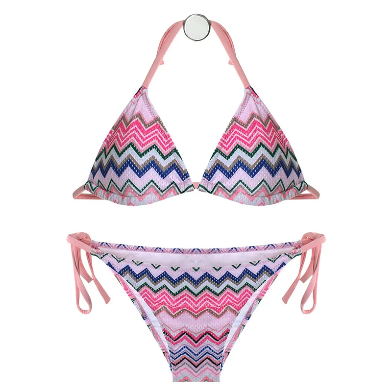 Sexy 2 Piece Geometric Bikini 2024 Women Swimsuit Female Swimwear Strings Bikinis Set Korean Beach Wear Bathing Suit Biquini