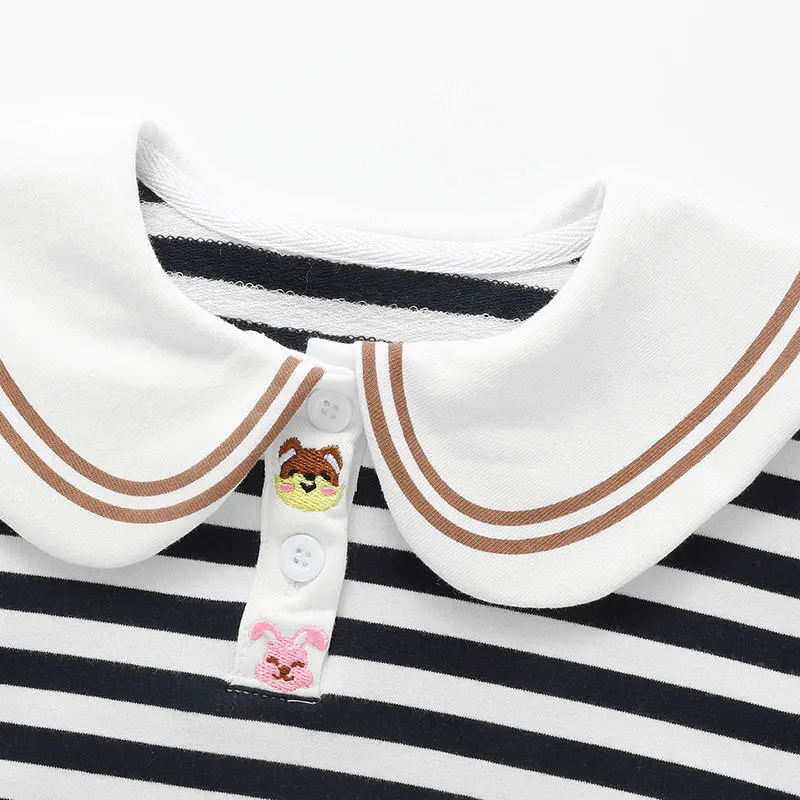 Toddler Girl Autumn 2PCS Clothes Set Cotton Peter Pan Collar Striped Infant Girl Sweatshirt Rabbit Skinny Tight Baby Girl Outfit