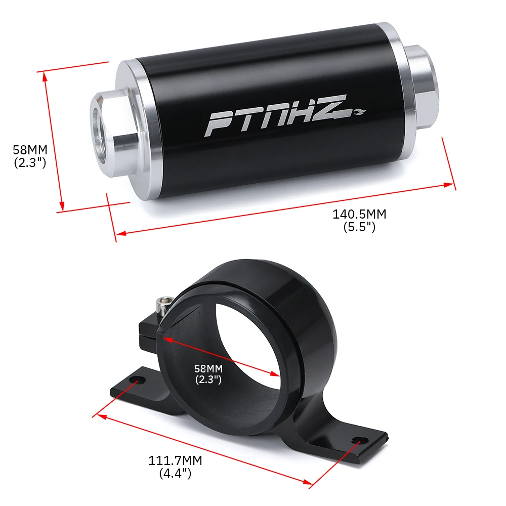 ID:58MM Universal Fuel filter with Bracket with 2pcs AN6/AN8/AN10 adaptor fittings with 100micron steel element PQY5573+LS2511