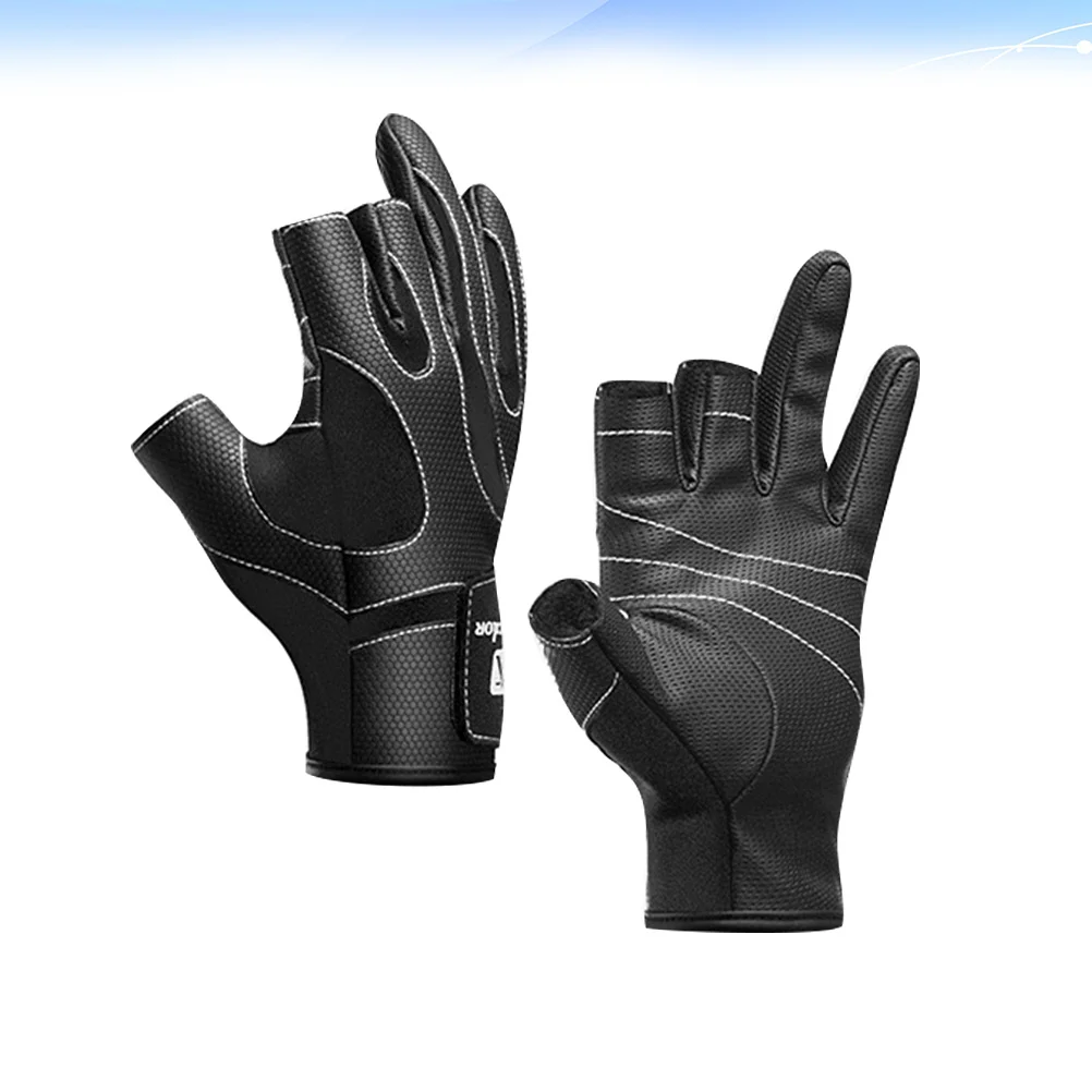 

1Pair Fishing Gloves Outdoor Anti-Slip Wear-Resistant Adjustable Wrist Three Half-Finger Black Size L Fishing Supplies