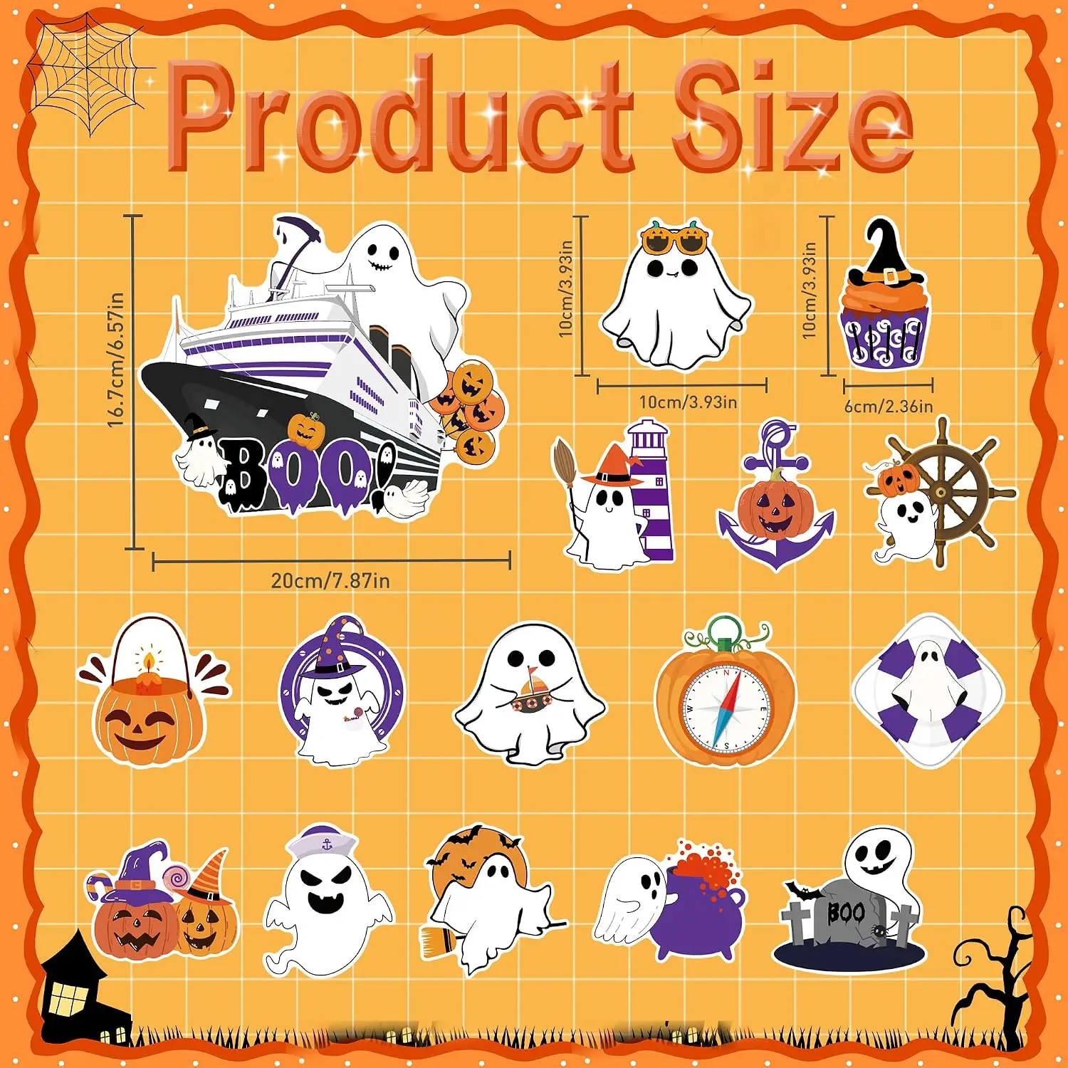 16Pcs Cute Ghost Pumpkin Lantern Halloween Cruise Cabin Door Magnets, Fun Holiday Magnetic Stickers for Cabin Fridge Decor